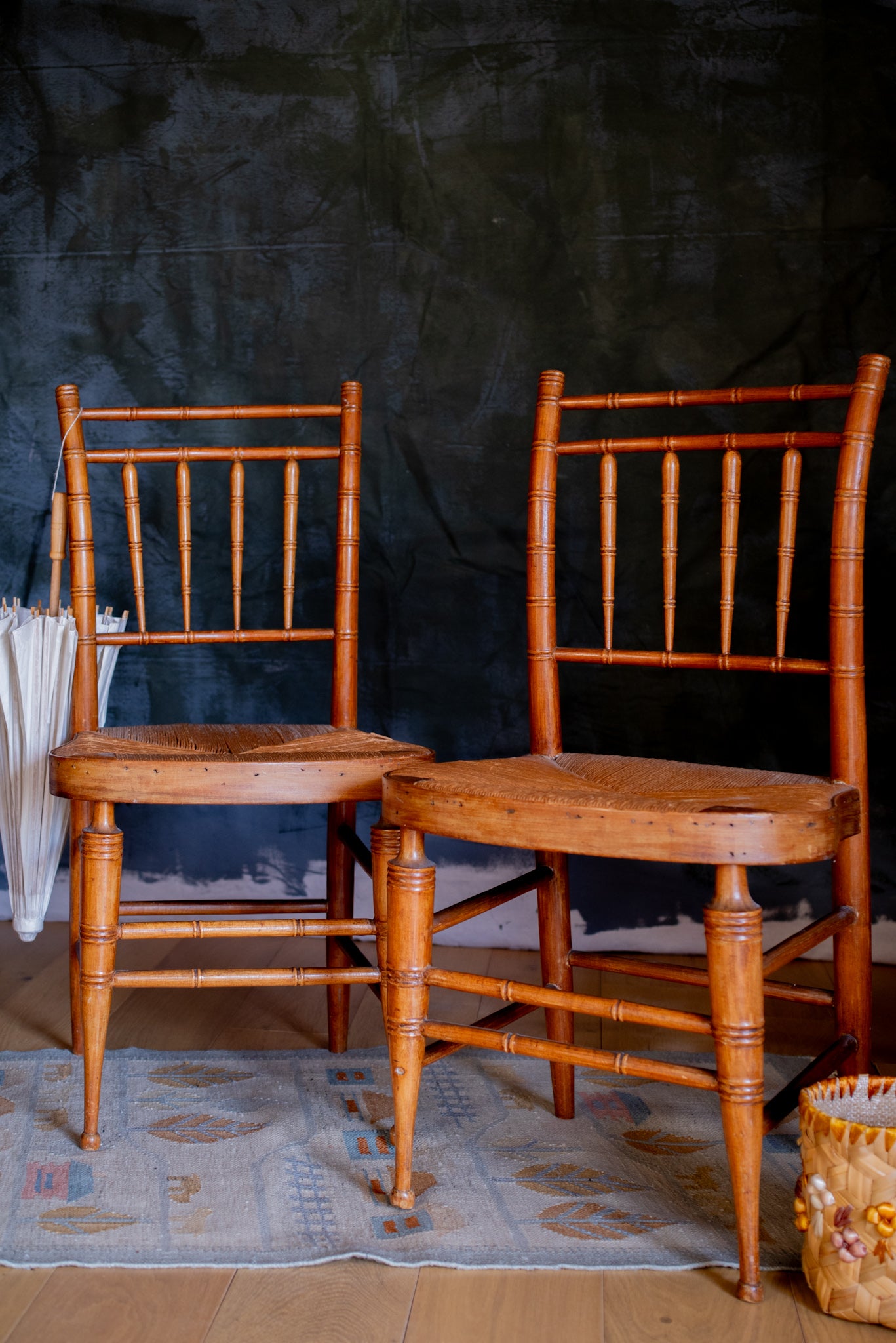 Antique Faux Bamboo & Wicker Chair